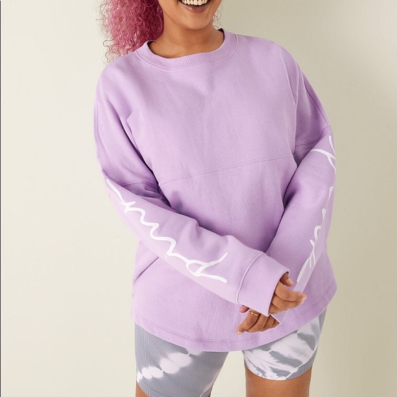 PINK Victoria's Secret Tops - NEW💗VS PINK CABANA PURPLE SCRIPT VARSITY CREW